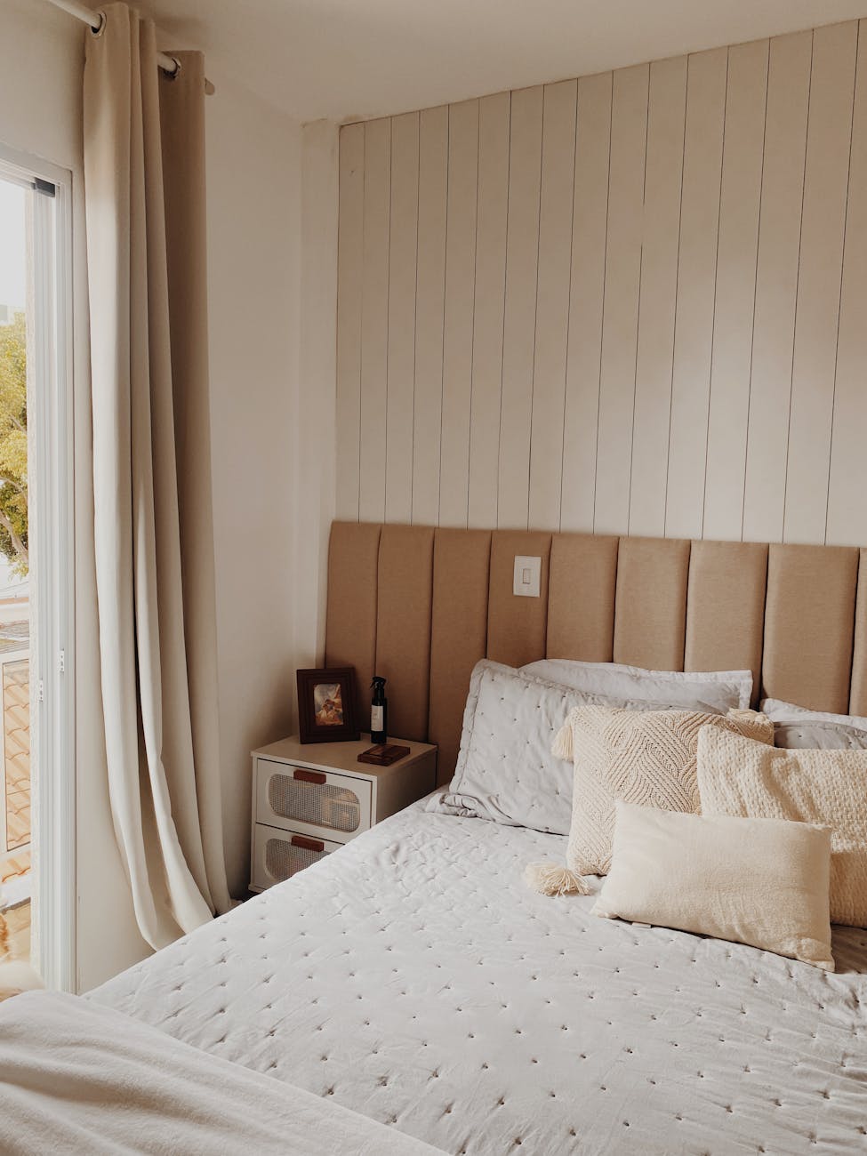 cozy bedroom interior with beige tones